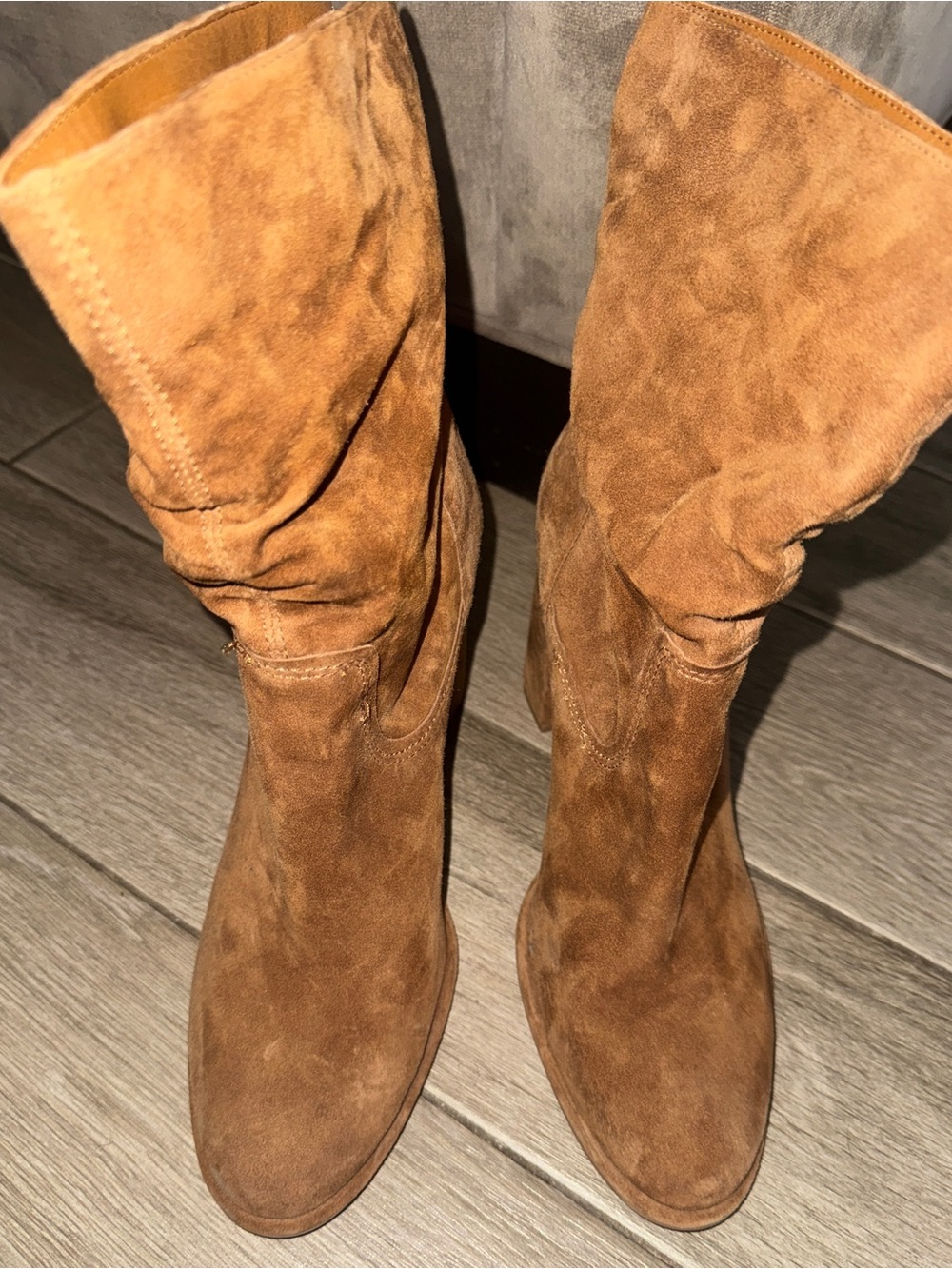 Steve Madden Vector Cognac Brown Suede pull on mide calf boots